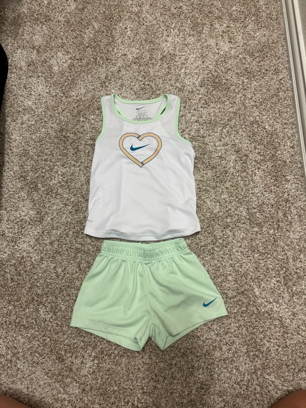 Nike Girls White Tank & Mint Green Shorts Set